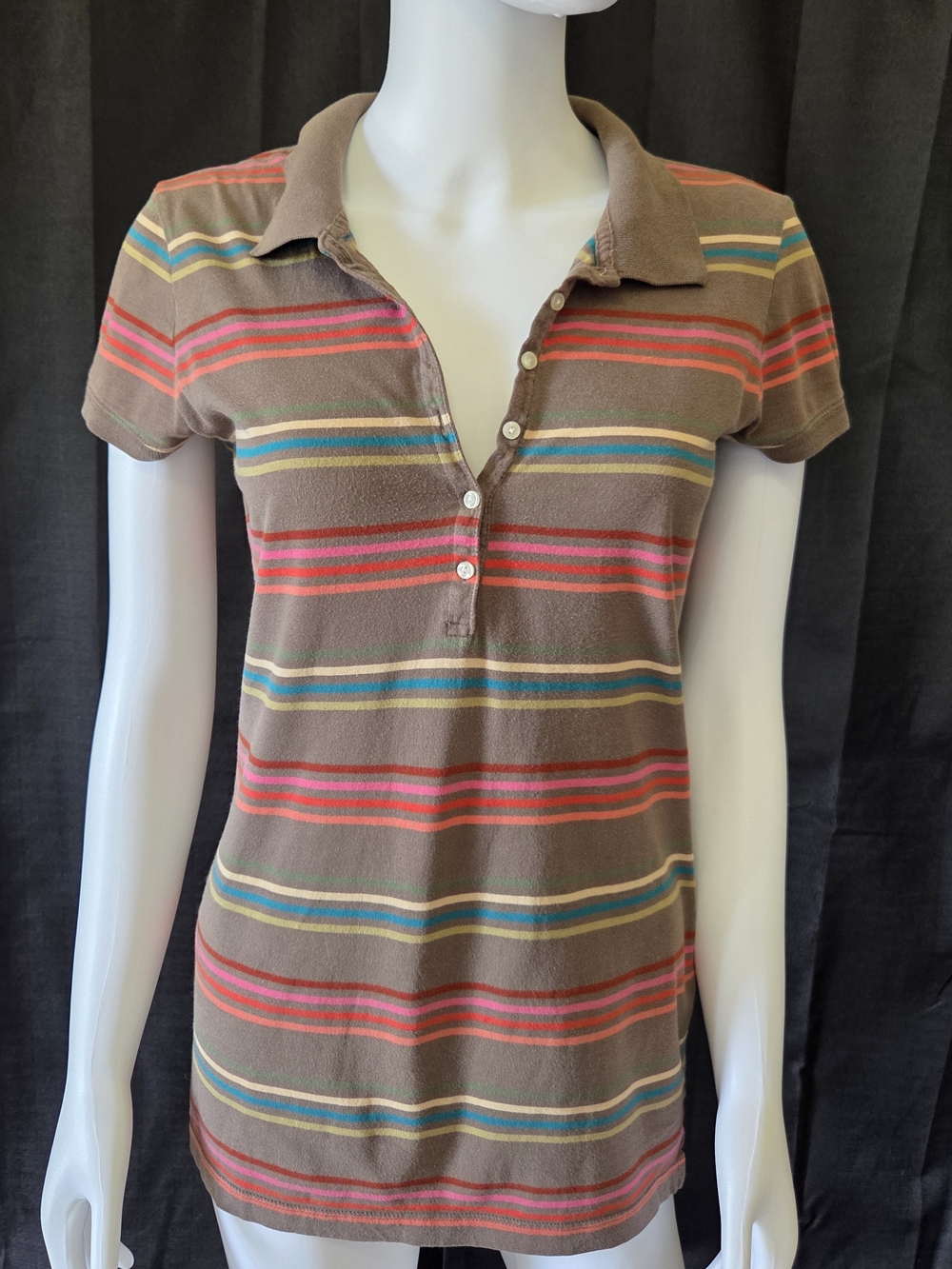 Vintage Aeropostale Y2K 2000s Preppy Brown Polo Shirt with Stripes